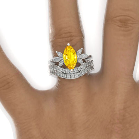 2Ct Marquise Cut Yellow Sapphire Vintage Engagement Ring, Marquise  Engagement Ring, Marquise Side Accents Stones 14K White Gold Ring Set Model 510