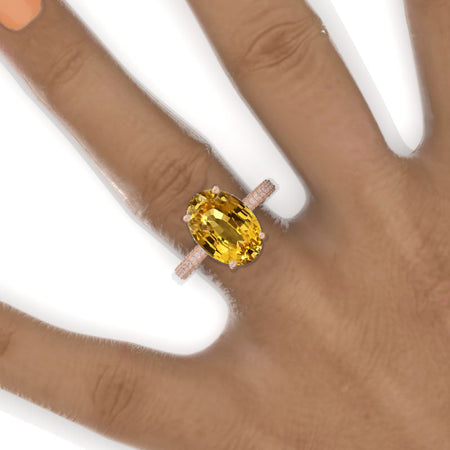 10 Carat Oval Cut 14x10mm Yellow Sapphire Hidden Halo Rose Gold Engagement Ring Model 534_OV14x1