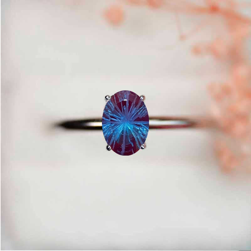 Giliarto 1 Carat Fireworks Cut Alexandrite 14K White Gold Engagement Promissory Ring