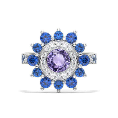 Sapphire Double Halo Purple Sapphire Cluster Ring