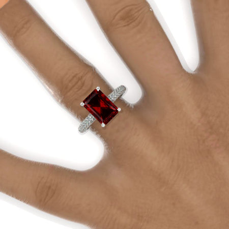 3.5 Carat Radiant Ruby Hidden Halo Royal Engagement 14K White Gold Ring Michael