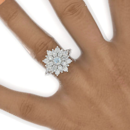 Floral Portuguese Cut LAB-Grown Diamond Sunflower Cluster Ring Model 1126