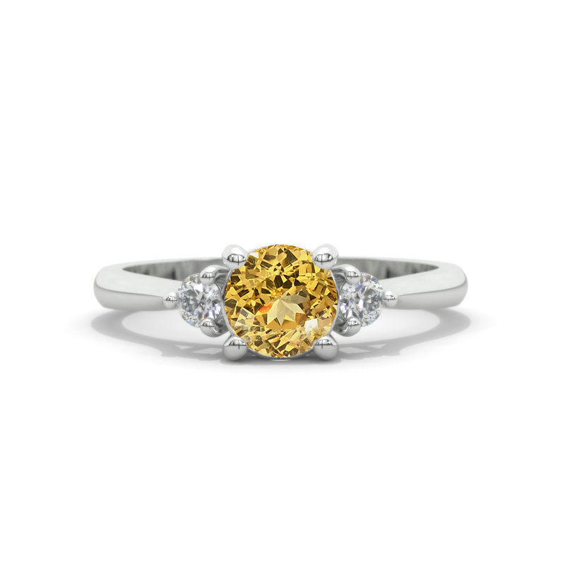 1 Carat Three Stone Genuine Yellow Citrine White Gold Engagement  Ring Model 141