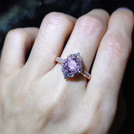 2 Carat Round Purple Sapphire Halo Gold Engagement Ring