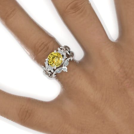 2 Carat  Floral Celtic Yellow Sapphire Engagement Ring Twig Floral Set Model 1198