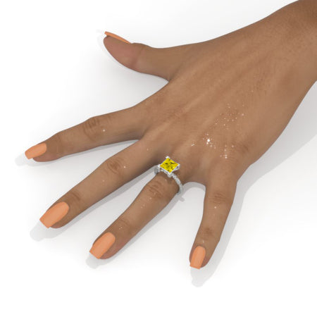 2.5 Carat Princess Cut Yellow Sapphire White Gold Engagement Ring Model 4004
