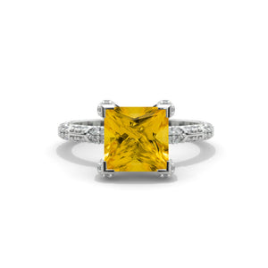 2.0 Carat Genuine Yellow Citrine Emerald Cut Gold Engagement Ring Model 95-8x6mm