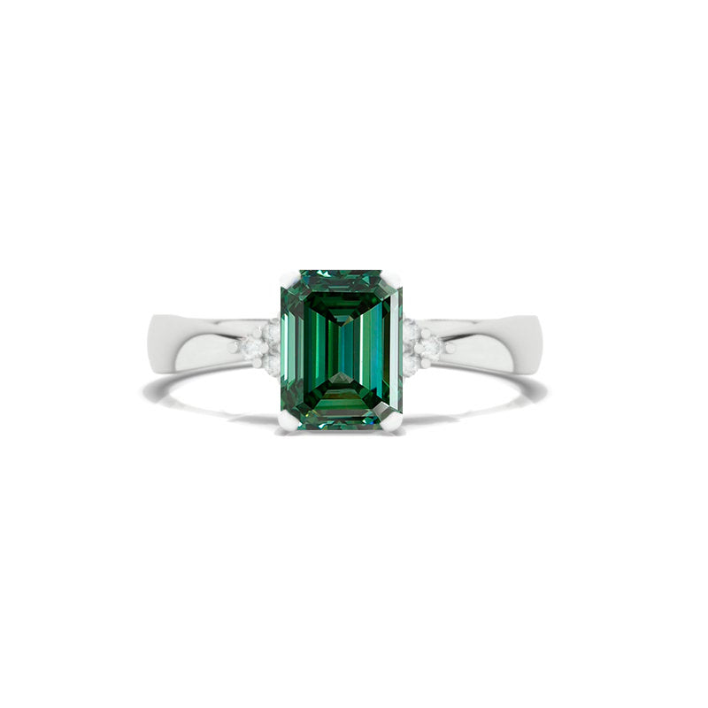 3.5 Carat Giliarto Green Moissanite Emerald Cut Engagement Gold Ring.