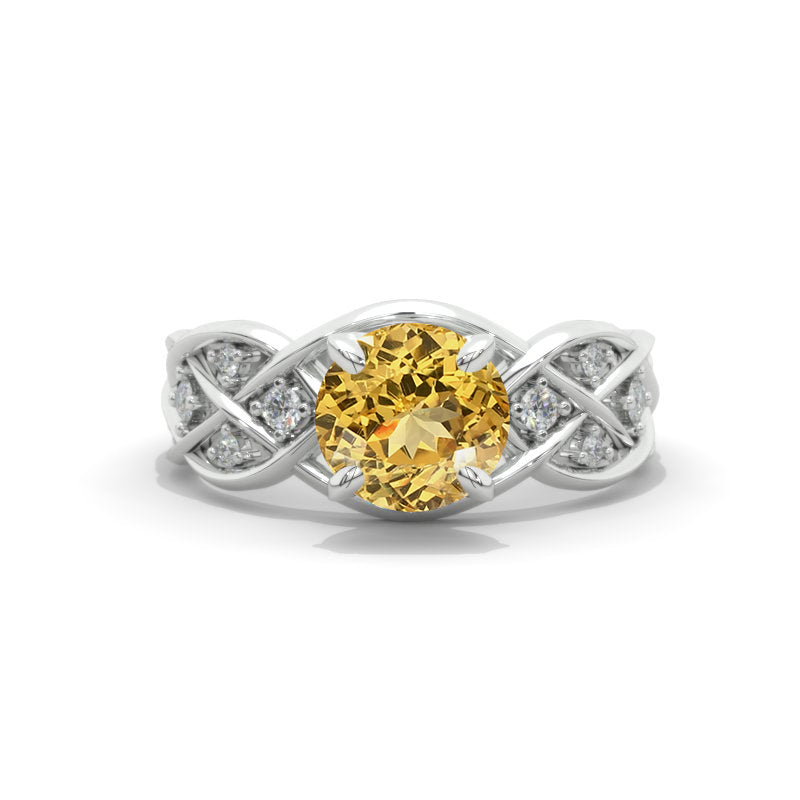 2.0 Carat Genuine Yellow Citrine Accented Lattice Engagement Ring Model 39