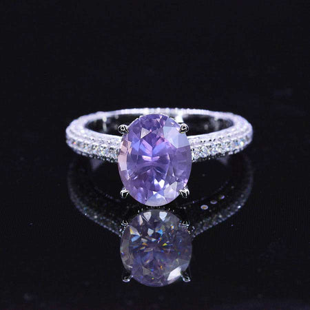 Luxury 3 Carat Oval Purple Sapphire Hidden Halo Gold Engagement Ring