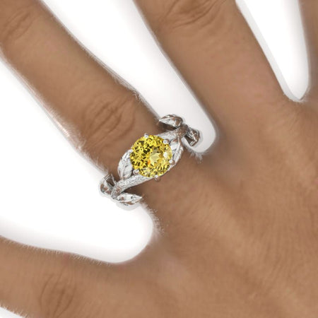 2 Carat Round Yellow Sapphire Floral Twig Shank Engagement Ring Model-957