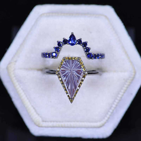 14K Black Gold 3 Carat Kite Fireworks Cut Alexandrite Halo Engagement Ring, Rings Set