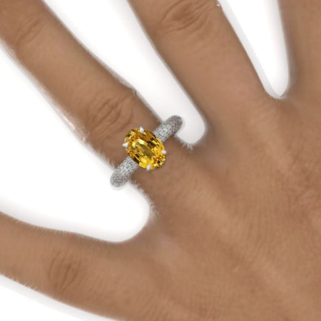 3 Carat Oval Yellow Sapphire Halo 14K White Gold  Engagement Ring Model 919-10x7