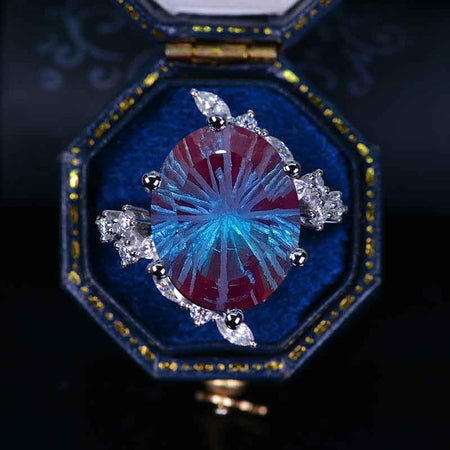 8 Carat Oval Fireworks Cut Alexandrite Floral Platinum Engagement Ring