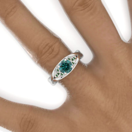 Fairy Tail Green Moissanite Celtic Engagement Ring 14K White Gold Model 805-6