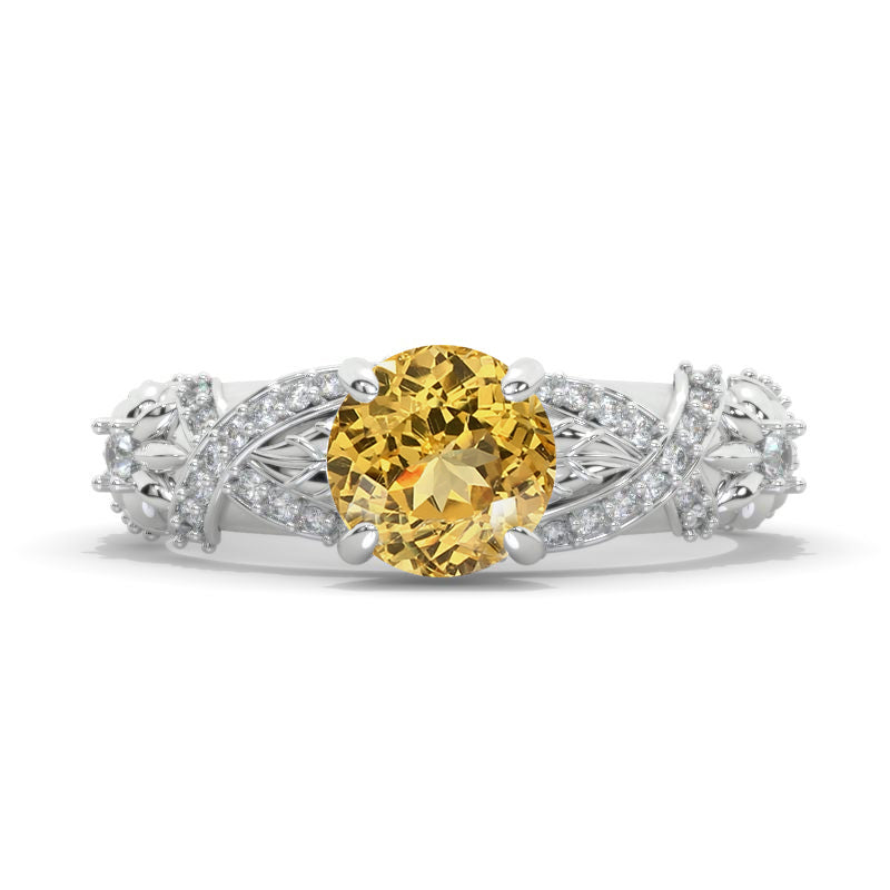 7mm Round Celtic Genuine Yellow Citrine Twisted Shank Gold Engagement Ring Model 1105