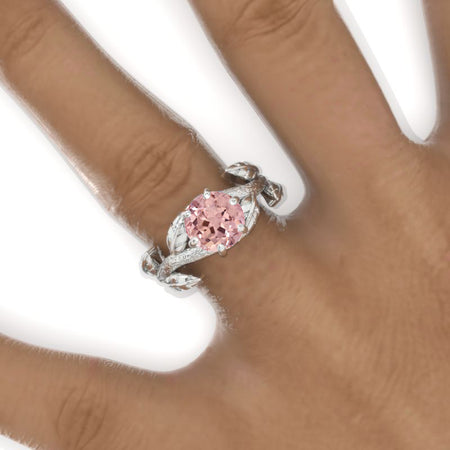 2 Carat Round Peach Sapphire Floral Twig Shank Engagement Ring Model-957