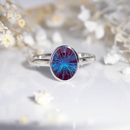 3 Carat Oval Fireworks Cut Alexandrite Bezel Set White Gold Engagement Ring