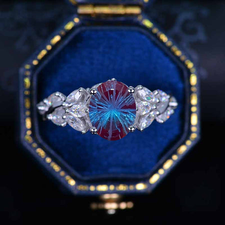 Celtic 3 Carat Oval Fireworks Cut Alexandrite 14K White Gold  Floral Fairy Tail Engagement Ring
