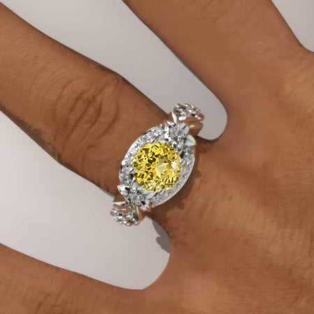 1.5 Carat Yellow Sapphire Gold Floral Engagement Ring Model 7
