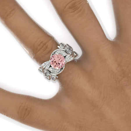 2 Carat Peach Sapphire Ornamental Floral Twig White Gold Engagement Ring Model 943