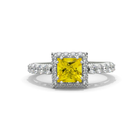 Princess Cut Yellow Sapphire Halo Engagement Ring