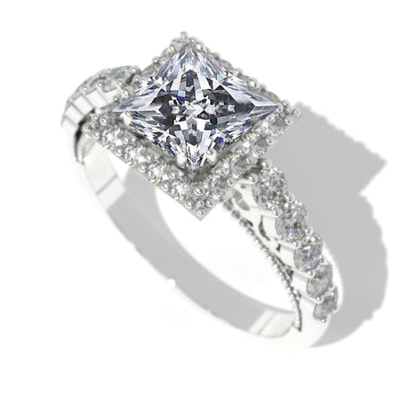 Princess Cut Gray Moissanite Halo Engagement Ring