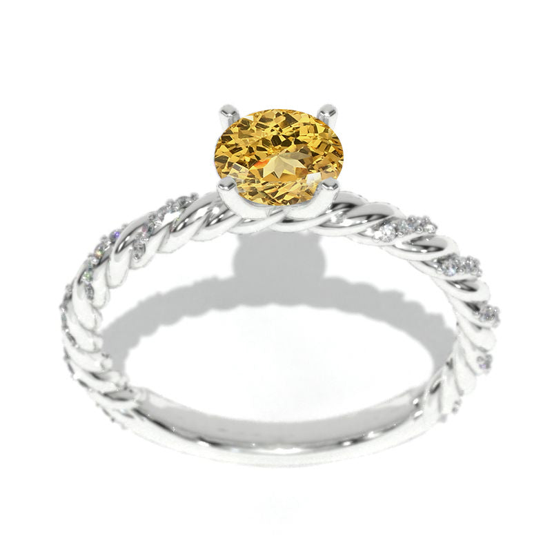14K White Gold 6mm Round Genuine Yellow Citrine 1/8 CTW Engagement Ring