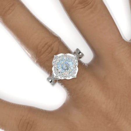 2 Carat Round Portuguese Cut LAB-Grown Diamond Floral Halo Twisted Shank Engagement Ring Model-953