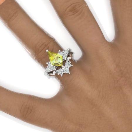 2.5 Carat Kite Yellow Sapphire Engagement Ring. 2.5CT Fancy Shape Yellow Sapphire Ring Set Model 749-12x8