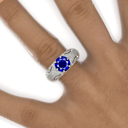 2 Carat Round Victorian Style Lace Shank Engagement Ring. Victorian 14K White Gold Ring
