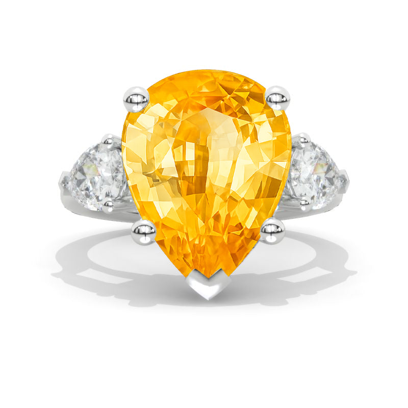5.5 Pear Cut Genuine Yellow Citrine White Gold Engagement Ring Model 568-12x9