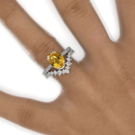 3 Carat Oval Yellow Sapphire Solitaire Set Engagement Ring Eternity Ring Set Model 978-10x7mm