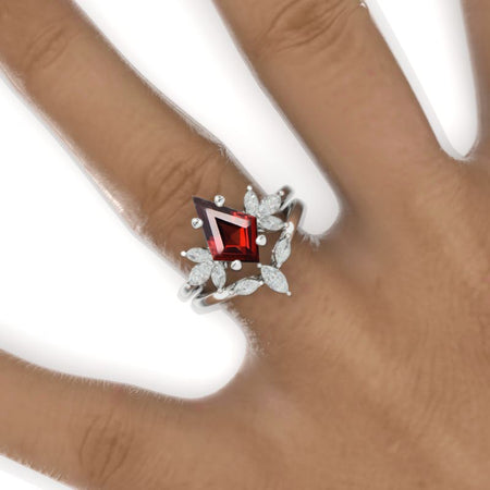 2.5 Carat Kite Ruby Engagement Ring. 2.5CT Fancy Shield Shape Ruby Ring Set