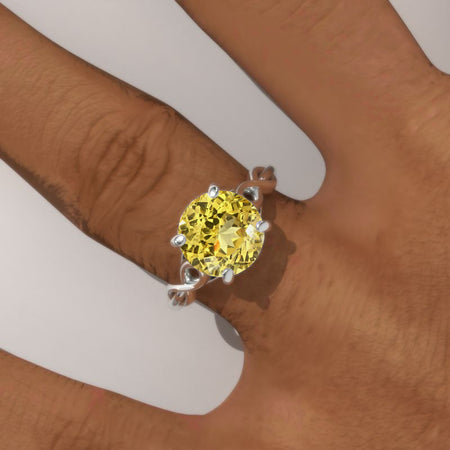 3.0 Carat Yellow Sapphire Lattice White Gold Engagement Ring Model 153