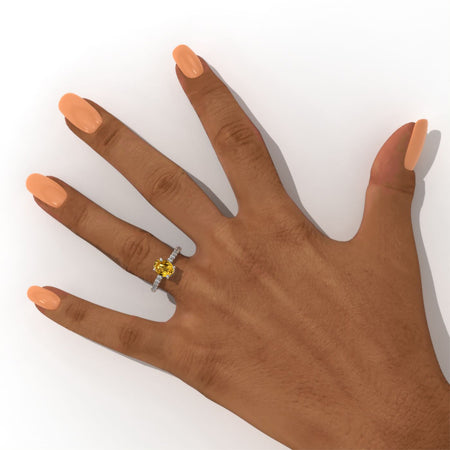 14K White Gold 1.5 Carat Oval Yellow Sapphire Engagement Ring Model SD