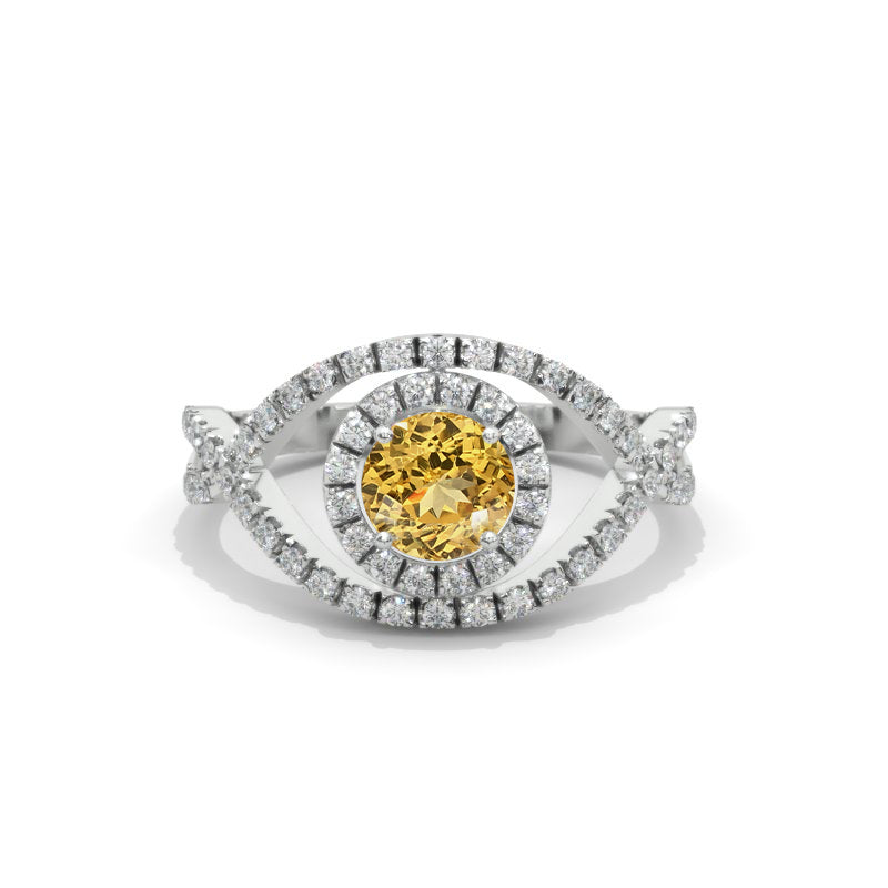 1.0 Carat Genuine Yellow Citrine Halo Engagement Ring 14K White Gold