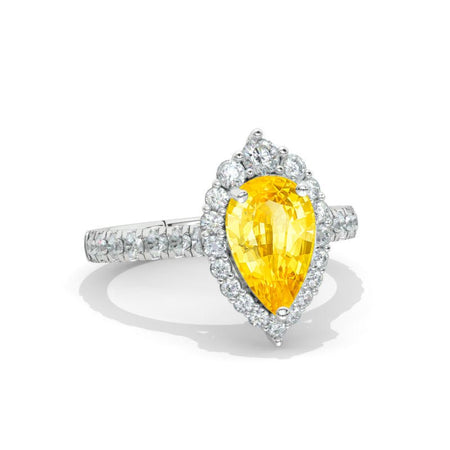 3 Carat Halo Pear Cut Yellow Sapphire 14K Solid White Gold Ring Model 728-11x7