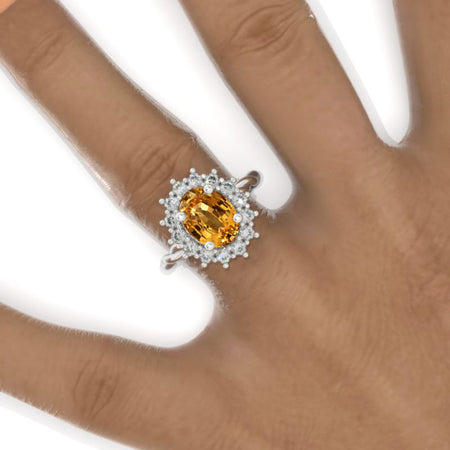 Title
3 CT Oval Halo Genuine Yellow Citrine Vintage Wedding Ring. 14K Solid Gold Engagement Ring Anniversary Ring, Baguette Double Halo Ring Model 839-10x8
