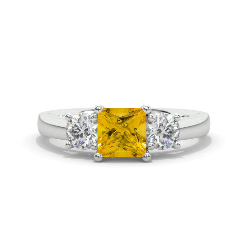 2 CTW Princess Cut Genuine Yellow Citrine Gold Engagement Ring Model 96