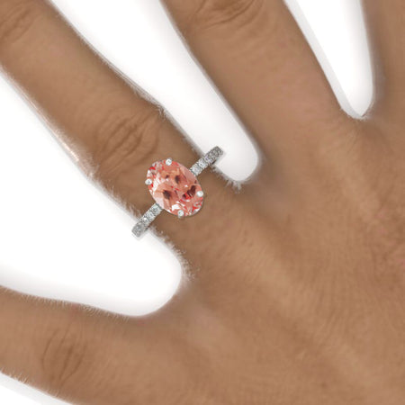 3 Carat Oval MoisPeach Sapphire sanite Double Hidden Halo Engagement Ring, Promise Ring For Her, Peach Sapphire Wedding Ring, 14K Gold Oval Peach Sapphire Engagement Ring Model 903-10x7