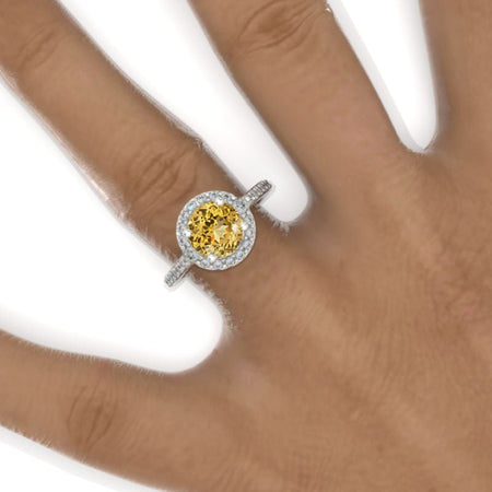 2 Carat Genuine Yellow Citrine Halo Gold Engagement Ring Model 813-8