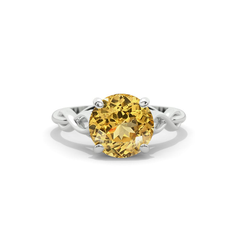 3.0 Carat Genuine Yellow Citrine Lattice White Gold Engagement Ring Model 153