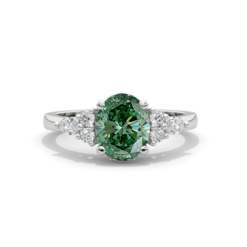 3 Carat Oval Giliarto Green Moissanite Engagement Ring