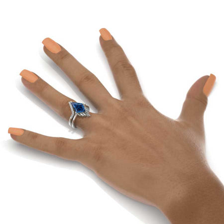 14K Yellow Gold 4 Carat Kite Fantasy Cut Alexandrite Halo Engagement Ring, Eternity Ring Set