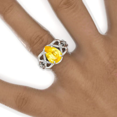 3 Carat Pear Yellow Sapphire Twisted 14K White Gold Engagement Eternity Ring Model 966-11x7
