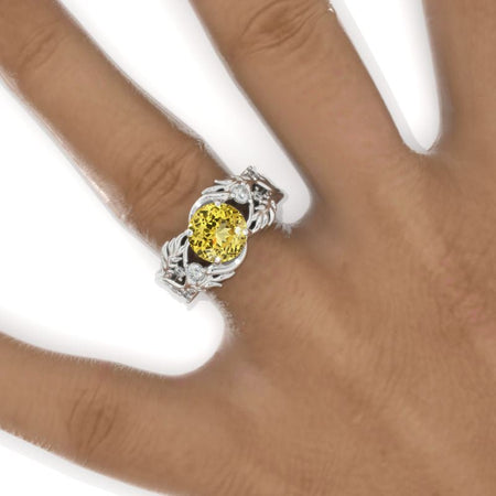 2 Carat Yellow Sapphire Floral Twig 14K White Gold Engagement Ring Model 945