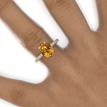 4 Carat Oval Genuine Yellow Citrine Double Hidden Halo Engagement Ring, Promise Ring For Her, Genuine Yellow Citrine Wedding Ring, 14K Gold Oval Genuine Yellow Citrine Engagement Ring Model 903-12x8