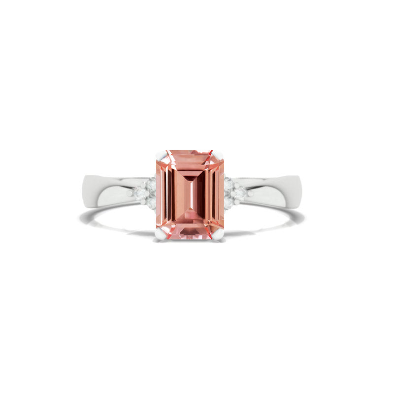 3.5 Carat Peach Sapphire Emerald Cut Engagement Gold Ring