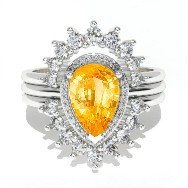 Genuine Yellow Citrine engagement ring gold, art deco Vintage 14K gold ring set Model 150